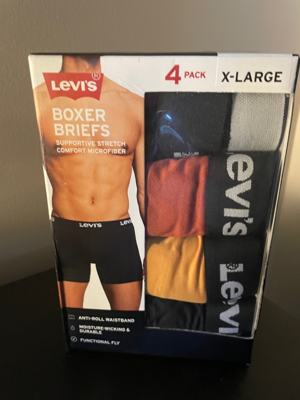 Levi's 4-Pack Boxer Briefs in Black, Rust, Mustard, Charcoal